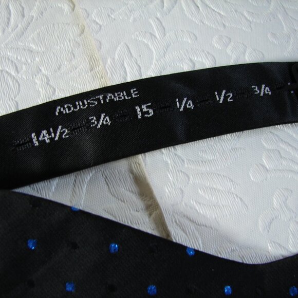 J. Ferrar Adjustable BOWTIE Bow Tie, Black & Blue Polka Dots on Black NWOT - Picture 7 of 8